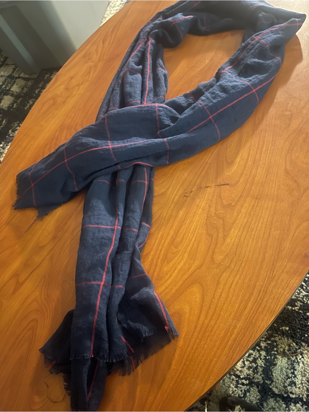 Men's Navy Scarf with Red Windowpane Check